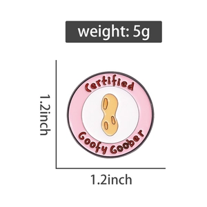 Detailed size chart of a round enamel peanut pin showing 1.2 inch dimensions and 5g weight