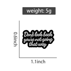 Detailed dimension view of enamel lapel pin with motivational quote and 5g weight info