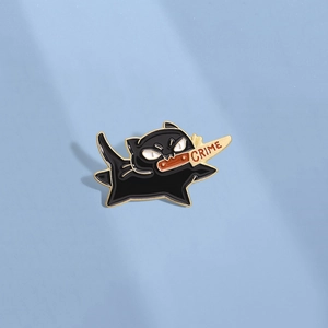 Funny Black Cat Holding Knife Enamel Pin Cartoon Animal Brooch With Crime Letter Alloy Badge For Backpack Clothing Accessory