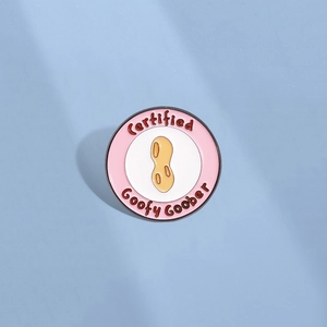 Cartoon Peanut Round Enamel Brooch Funny Metal Badge Quirky Lettering Accessory For Backpack Clothes Denim Jacket Unisex Jewelry