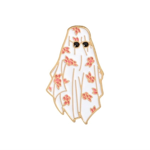 Emaille spookspeld met zwarte zonnebril en roze bloemmotieven met gouden randen