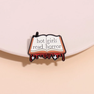 Hot Girls Read Horror Enamel Pin Gothic Book Brooch Zinc Alloy Dripping Blood Badge For Halloween Party Unisex Lapel Pin Jewelry