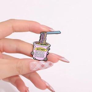 Creative pink enamel pin with instant good vibes slogan for backpack decoration