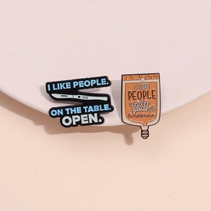 Creative medical enamel pins set with scalpel and IV bag designs for medical staff