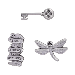 Ensemble de broches libellule et clé en métal vintage avec barres de citation
