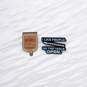 Sarcastic medical enamel pins set with anesthesia theme on white silk background
