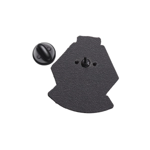 Detail view of the black matte enamel pin back with a secure rubber clutch fastener