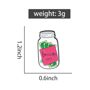 Tableau détaillé des tailles du pin's émaillé Douchebag Jar, 1,2 sur 0,6 pouces
