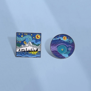 Van Gogh Style Starry Night Enamel Pin Alloy Brooch Artistic Mountain Fantasy House Silhouette Metal Badge For Backpack Clothes Unisex Gift