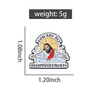Détail du pin's émaillé montrant les dimensions 1,20x1,08 pouces et le poids de 5g