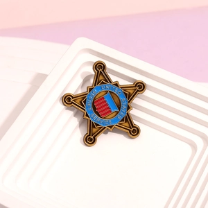 Vintage metal United States Secret Service five-point star badge with blue enamel detail