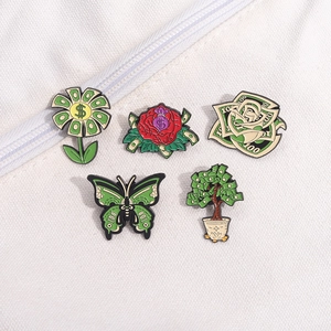 5-piece creative money-themed sunflower and money tree enamel pins on canvas bag