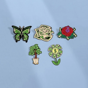 Alloy Enamel Brooch Pins Creative Dollar Rose Butterfly Fortune Tree Pattern For Clothes Bag Decoration Men Women Jewelry