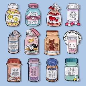 Funny Cartoon Medical Medicine Bottle Enamel Brooch Pins Alloy Slogan Badge Jewelry For Backpack Clothes Accessories Unisex
