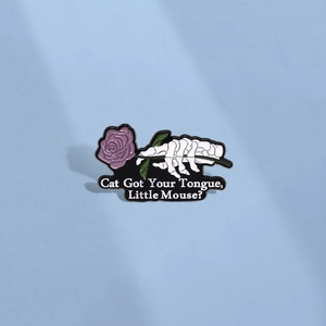 Gothic Enamel Brooch Skull Hand Holding Purple Rose Floral Pin Cat Got Your Tongue Little Mouse Alloy Badge Jewelry