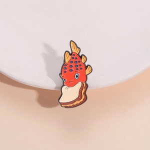 Creative cartoon red fish and sandwich enamel brooch pin on white display stand