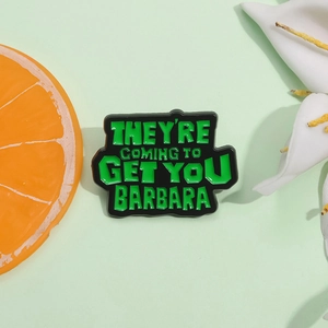 Green text enamel brooch with classic movie quote on black zinc alloy base for clothing