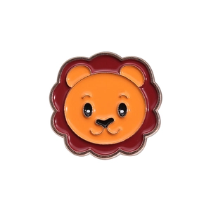 Cute lion enamel pin badge for backpacks and clothes in orange and reddish-brown metal