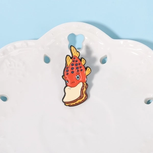 Whimsical red koi fish toast bread enamel brooch pin for scarves and tops decoration