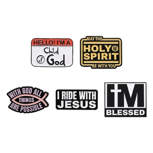 Set of 5 religious Christian enamel pins with inspiring English quotes and gold finish