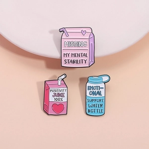 Inspirational Enamel Brooches Motivational Mental Stability Emotional Support Water Bottle Zinc Alloy Pins Badges Jewelry