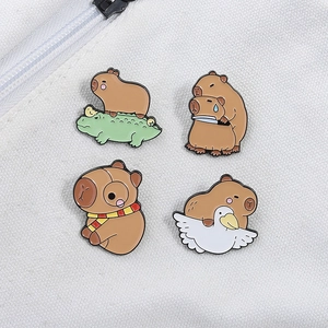 Cute cartoon capybara enamel pin set for bags with creative animal designs