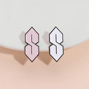 Minimalist Cool S letter enamel pins in soft pink and white for clothing or backpacks