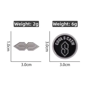 Detailed size and weight specs for minimalist metal enamel Cool S Crew badge set