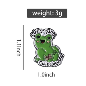 Detailed size map of frog enamel pin showing weight 3g and dimensions 1.1x1.0 inches