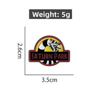 Detailed size chart of Saturn Park enamel pin featuring Beetlejuice sandworm design