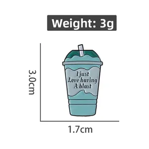 Detailed view of mint milk tea cup enamel pin showing dimensions 3.0cm by 1.7cm