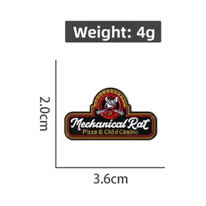 Detailed size view of the Mechanical Rat Pizza enamel pin with dimensions 3.6cm x 2.0cm