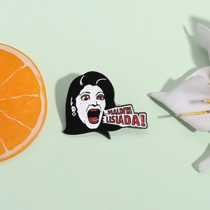 Funny Maldita Lisiada enamel pin with screaming woman comic design on metal badge