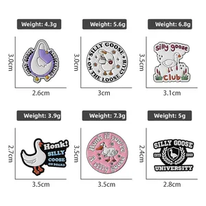 Tableau détaillé des tailles et poids pour pin's et badges mignons Silly Goose en émail