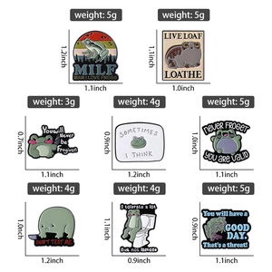 Detailed dimensions and weight specifications for cute cartoon frog enamel pins