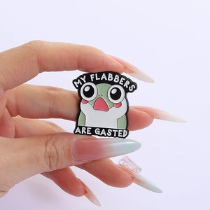 Cartoon frog enamel pin with MY FLABBERS ARE GASTED text for bags and clothes