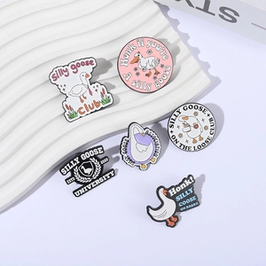 6-piece cute white cartoon swan enamel pins set with Silly Goose slogans for clothing