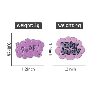 Spécifications de taille et de poids pour les badges en émail violets en forme de nuage