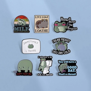 Funny green frog enamel pins set with cute meme designs for clothing accessories