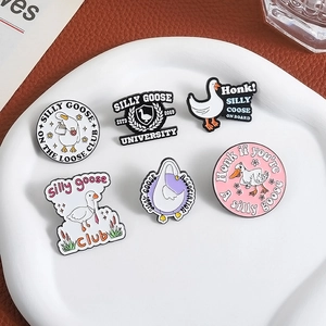Creative Silly Goose Club enamel pin set with 6 different cartoon designs for shirts