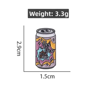 Detail view of Yes You Can enamel soda can pin with precise dimensions and weight