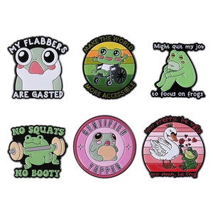 Funny cartoon frog enamel pins set featuring fitness and creative yoga frog badges for backpacks