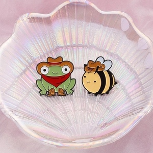 Creative cowboy frog and honey bee enamel pins set with rustic western accessory theme