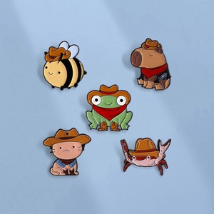 Western Cowboy Tier Emaille Brosche Zinklegierung Cartoon Biene Wasserschwein Frosch Katze Krabbe Reversnadel Schmuck Für Kleidung