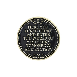 Creative round black enamel brooch with gold-embossed inspirational English quote