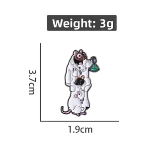 Detailed size view of lab rat enamel pin showing 3.7cm height and 1.9cm width dimensions