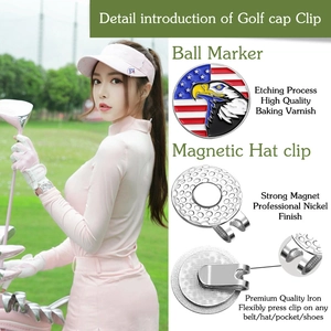 Magnetische golfbalmarker met adelaar en USA vlag op een zilveren metalen hatclip
