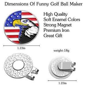 Magnetische golfbalmarker met Amerikaanse vlag en premium petclip-set in metaal