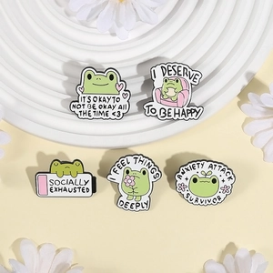 Set mit 5 süßen Frosch-Emaille-Pins mit Sprüchen zur psychischen Gesundheit