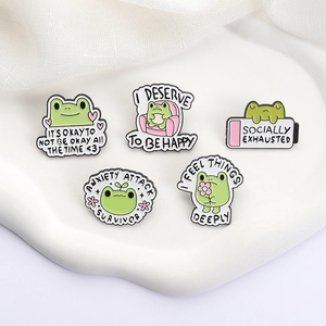 5er-Set süße Frosch-Emaille-Pins mit Sprüchen zur psychischen Gesundheit auf Weiß